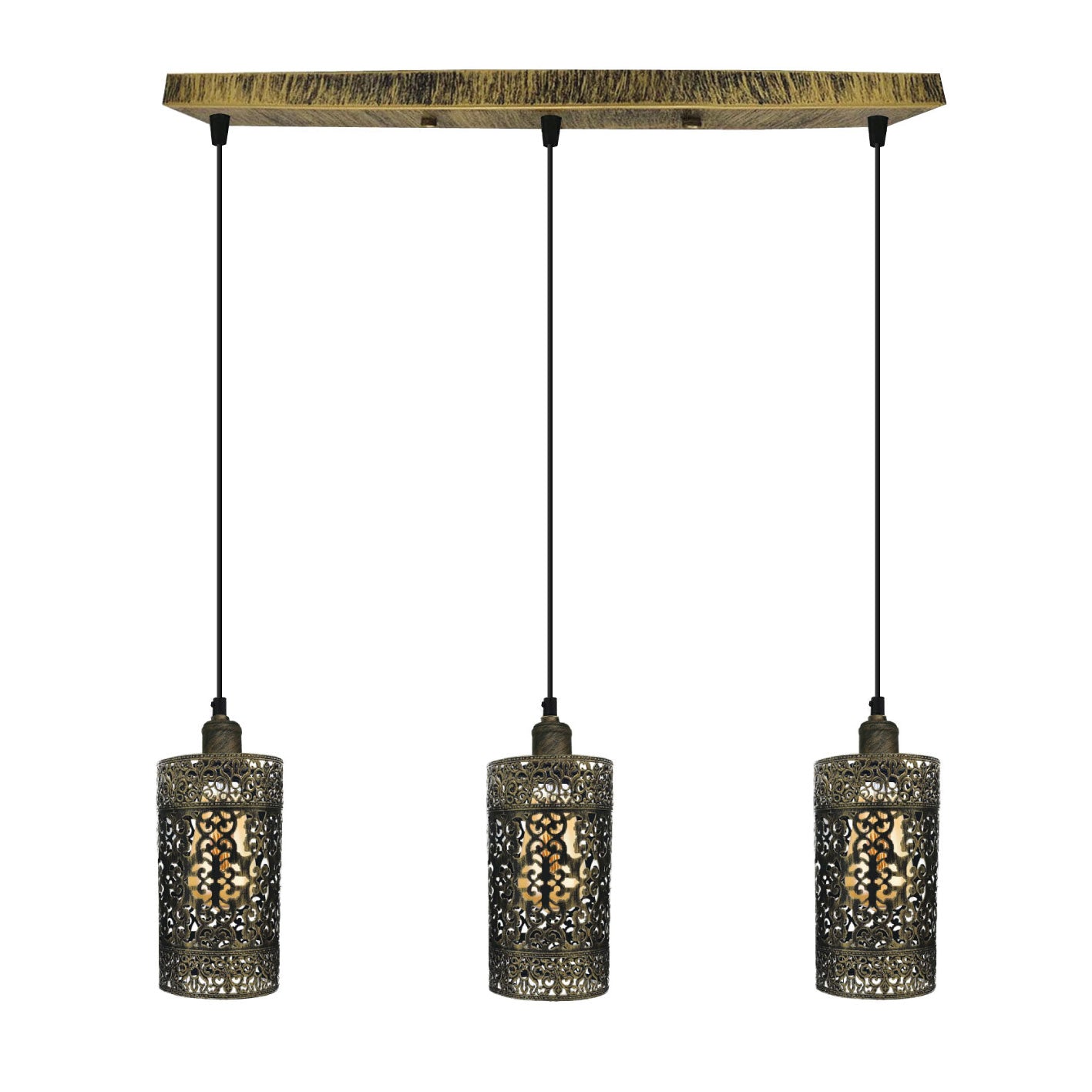 Industrial vintage Retro 3 way Rectangle Drum Cylinder Black cage pendant~4012-4
