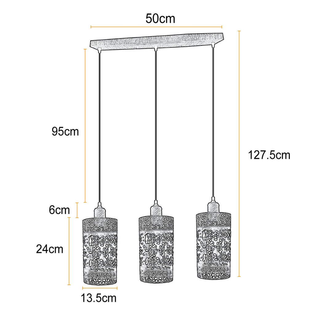 Industrial vintage Retro 3 way Rectangle Drum Cylinder Black cage pendant~4012-3